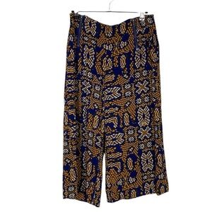 Anthropologie Navy & Mustard Patterned Cropped Wide-Leg Pants